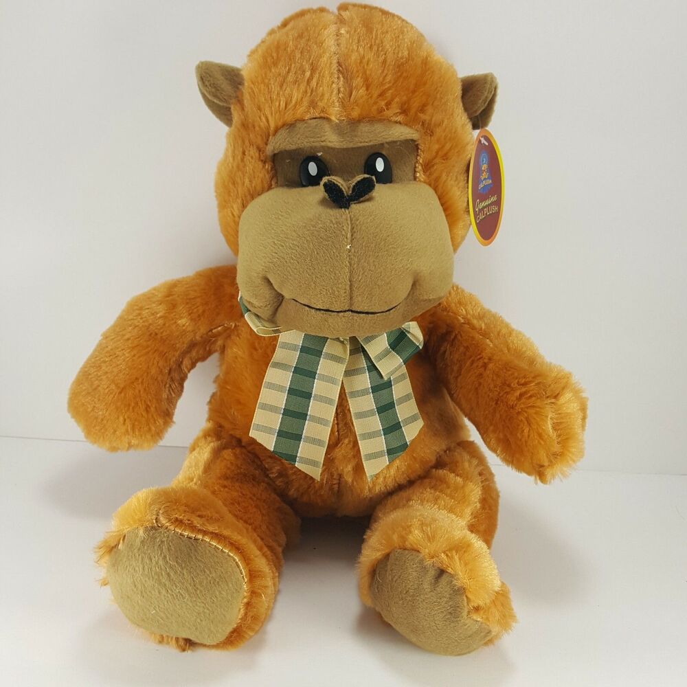 Calplush Brown Monkey Plush Stuffed Chimp Gorilla Plaid Bow Tie Animal Cal Plush